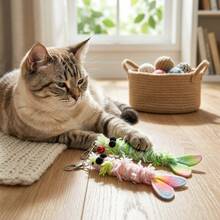 1pc Random Color Flexible Bendable Adjustable Shrimp-Shaped Cat Teaser Toy Replacement Head With Bell, Plush Realistic Shrimp Cat Teaser Head, Interactive Kitten Exercise Toy Replacement, Suitable For Indoor Cats - Multicolor - View 4