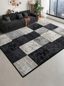 1pc Geometric Pattern Rug, Black White Grey Printed Polyester Rectangle Easy-Care Washable Area Rug For Living Room, Hallway, Bedside, Living Room, Bedroom, Office, Kitchen, Farmhouse Home Decor - Multicolor - View 9
