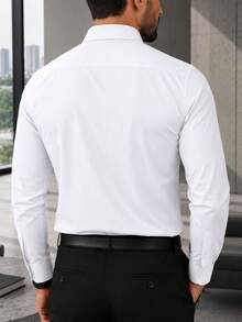 Men's Long Sleeve Spandex Dress Shirt - White - View 2
