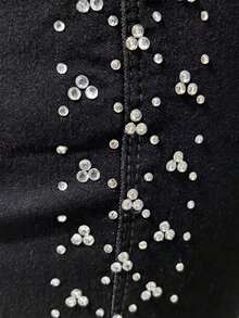 pthirillo Women's Black Flare Jeans With Rhinestones, High Waist, Butt-Lifting, Premium Shine - 側面飾有水鑽條紋 - 查看 3