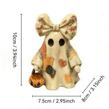 1pc Patchwork Resin Ghost With Vintage Floral Bow Ghost Statue, Creative Decorative Ornament, Home Decor, Home Accessory - Patch Ghost - View 8