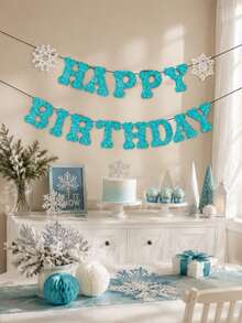 1Set Winter Happy Birthday Paper Banner, Multi‑Color Glitter Letter Garland With Snowflake Accent, Birthday Hanging Pennant For Birthday Party, Indoor Wall, Mantel, Backdrop & Photo Booth Party Decor - View 10