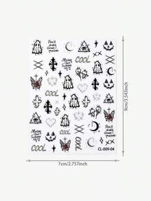 1 pieza Pegatinas de uñas holográficas láser góticas de Halloween, calcomanías de uñas iridiscentes con fantasmas, cruces, mariposas, triángulos, ojos malvados, calabazas, lunas, estilo punk grunge oscuro y espeluznante, suministros de arte de manicura de Halloween Y2K - Multicolor - Ver 5