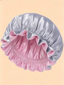 CONFLASS 2/1 Stück elegante atmungsaktive Satin-Schlafmütze, elastische Duschhaube, doppellagiger Rüschenrand, Damen-Seidensatin-Schlafmütze, Damen-Accessoire für die Schulanfang-Saison - Schwarz - Übersicht 7