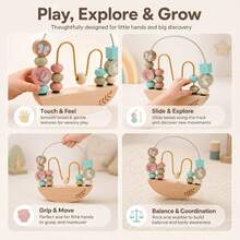 1pc Wooden Bead Maze Toy, Garden Butterfly Rabbit Design Balance Bead Game, Toddler Sensory Education Toy, Children Learning Gift - Multicolor - View 10