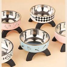 Tigela alta para gatos e cães em aço inoxidável com base antiderrapante, comedouro elevado que protege a coluna cervical do pet e evita derramamentos, design fofo azul com estampa de coelho, tamanho ideal 14,5cm para raças pequenas e médias. - 300ml - Visão 10
