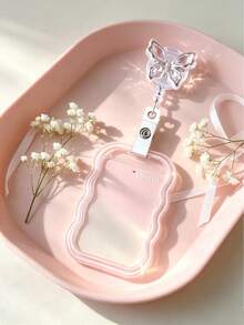 Cute Wavy Edge Card Holder With Rhinestone Butterfly Retractable Badge Clip, Portable ID/Student Card Holder, Cute Transparent Card Sleeve, Student Campus Bus Card And Small Card Protector, Celebrity Card, Bus Card, Meal Card, Subway Card, Photo, Residence Permit, Access Card, Valentine's Day Gift, Birthday Gift, Teacher's Day Gift, Back To School Gift - Multicolor - View 5