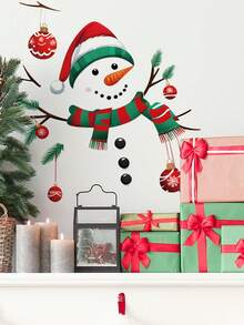 1PC Christmas-Themed Wall Sticker, Cute Snowman / Christmas Ball / Peeking Santa, PVC Self-Adhesive Sticker, Removable And Waterproof, Suitable For Fireplace, Doors, Cupboards, And Windows, Christmas Home Party Atmosphere Decoration Sticker - Wall Stickers - View 2