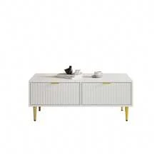 Modern White Coffee Table With Golden Accents - 白色 - 查看 6