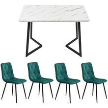 Modern Dining Table Set With 4 Chairs – Dark Green Twill Velvet - Green - View 5