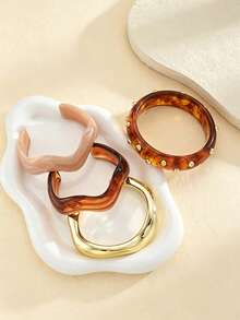 4/1pc Vintage Minimalist Women's Wavy Acrylic & Resin Open Ring Bangle Bracelet Set With Rivet Detail, Suitable For Daily Wear, Stackable, Perfect Gift For Holidays - Multicolor - View 5