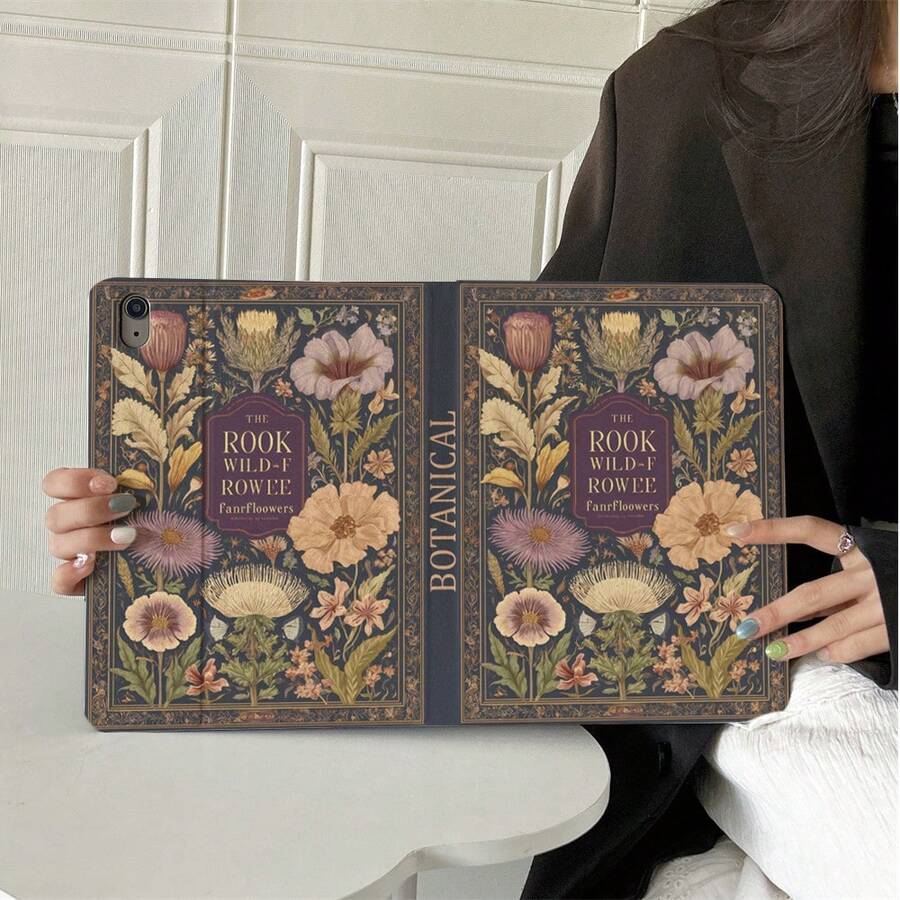 1件復古植物野花書本圖案平板保護殼，復古花卉藝術印花平板外殼，相容 iPad 10代 10.9吋 2022 智慧保護殼/Air 13(M3 2025)/11(A16 2025)/Galaxy Tab S10+/S9/A9，相容 OPPO Pad，相容 MatePad，相容 Vivo Pad，相容 Honor Pad，相容 Xiaoxin Pad