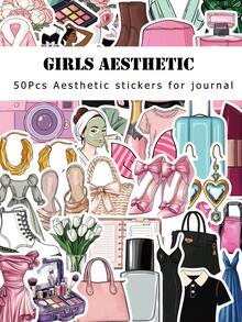 50入女孩美學防水貼紙 DIY 貼紙，適用於筆電、水壺 - 彩色 - 查看 1