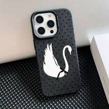 1件個性化天鵝波點圖案美學圖案黑色液態直邊手機殼，適用於 iPhone 16/16 Pro/16 Plus - 彩色 - 查看 2