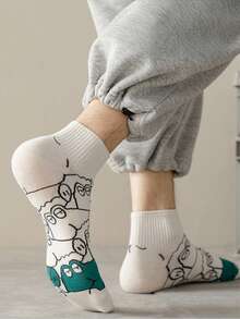 1/5 pares de calcetines para hombres y adolescentes, multicolor aleatorio, para todas las estaciones, con patrón de rana de garabato de línea digital, moda personalizada versátil, suaves, cómodos y transpirables, calcetines cortos casuales para deportes y streetwear - Multicolor - Ver 5