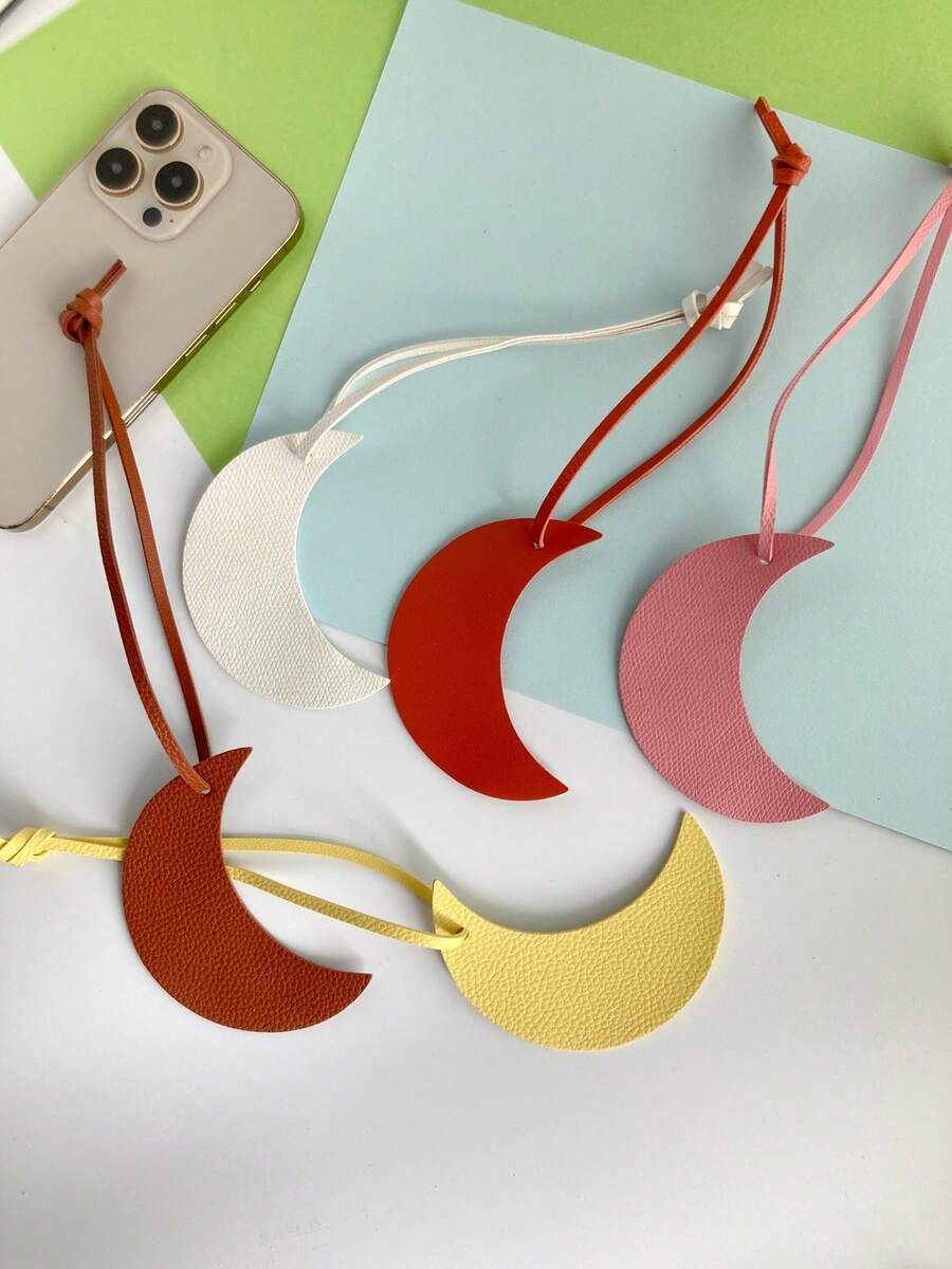 1pc Christmas Moon Hanging Ornament PU Unisex Moon Bag Charm Star Pendant Bag Accessory Gift Keychain Leather Strap - Multicolor - View 1