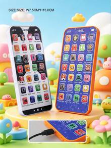 1pc Kids Early Education Puzzle Play Phone,28 Buttons Voice Music Word Learning Toy With Sound Light Effects,Birthday Holiday Gift For Boys Girls - Multicolor - View 4