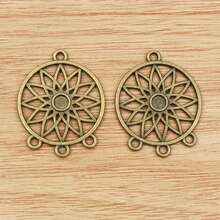10件 33x26mm 圓形花朵吊墜連接件 3個環 DIY珠寶手工配件 - charms connector - 查看 3
