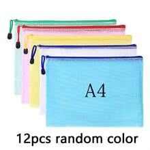 2/6/12pcs A4 Zipper Bags, Mesh File Bags, Student Test Paper Storage, Office Document And Material Storage Bags, Travel And Home Portable Storage - Color - View 9