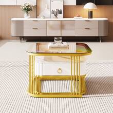 Coffee Table Set: Glossy White Tabletop With Glass Top - 2 Piece Set - 白色 - 查看 10