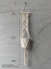 1pc Bohemian Style Handmade Woven Hanging Basket Multi-Functional Mesh Holder, Indoor Home Decor, Room Decoration, Holiday Gift, Different Sizes Hanging Flower Pot Basket, With Beads No Tassels, Flower Pot And Plants Not Included - Multicolor - View 13