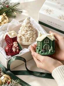 1pc Christmas Scene Silicone Mold, Combining Santa Claus, Christmas Tree, Snow House, Gift Box Designs, Deep Relief Durable Silicone, Smooth Demolding, Scented Candle, Cement Plaster Handmade Material, Holiday Decoration Gift Choice For Craft Enthusiasts, Desktop Home Decor, Christmas Eve Gift - A - View 3