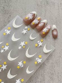 1 Sheet All‑Season Sweet Cute Style Polka Dot Moon Star Nail Stickers, 3D Self‑Adhesive Nail Art Decals For DIY Manicure & Press‑On Nails Salon Decor - Multicolor - View 7