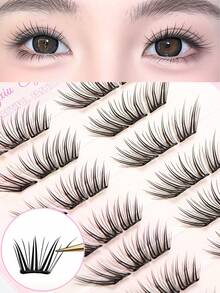 Cílios Postiços Estilo Raposa Sem Cola, 60 Aglomerados, Estilo Coreano-Japonês, Cria Facilmente Maquiagem de Olhos Estilo Raposa, Curvatura C, Comprimento de 10mm, Aplicação Segmentada Sem Cola Economiza Etapas, DIY Economiza Tempo de Maquiagem, Adequado para Iniciantes, Reutilizável, Adequado para Uso Diário, Encontros, Viagens, Festas de Feriados, Presente Perfeito de Feriado para Melhor Amiga, Namorada - C - Visão 3