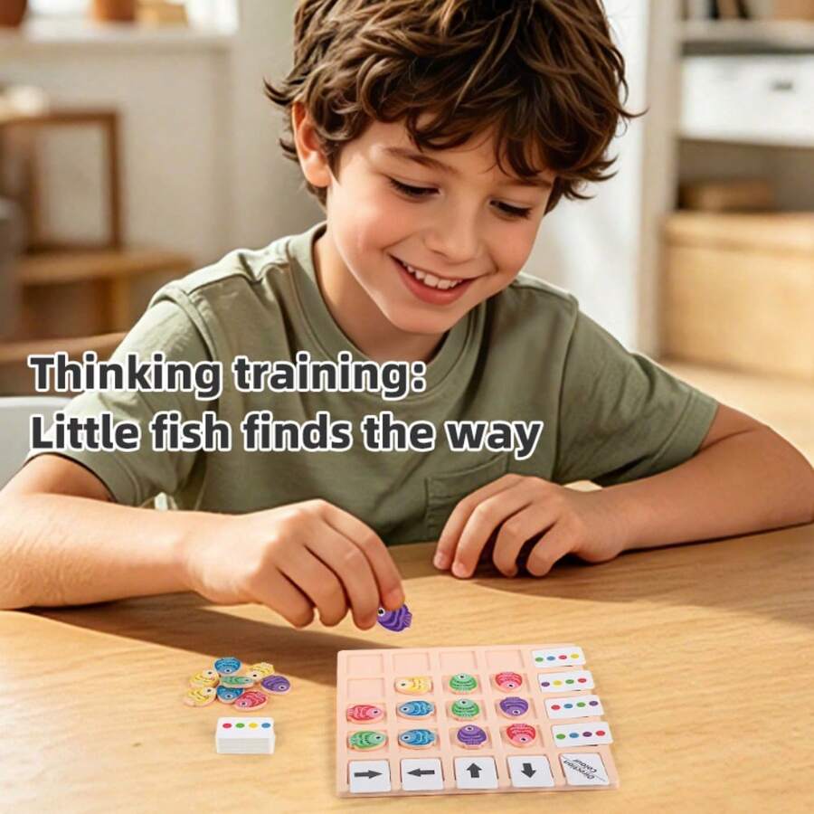 Wooden Fish Color Direction Matching Puzzle, Kids Spatial Logic Observation Training Board Game, Preschool Early Educational Concentration Learning Toy - Multicolor - View 1