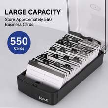 Eagle Business Card Holder, Large Capacity Desktop Business Card Storage Box, Push-Button Style, Can Store Up To 550 Business Cards, With A-Z Index Labels, Black - B - View 2