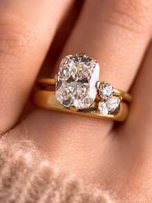 Tsnamer A Set Of Two Elegant Rings Set With Rectangular Cubic Zirconia; Designed Specifically For Women, These Stackable Rings Are Perfect For Any Occasion - Yellow Gold - View 1