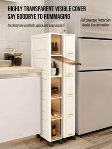 20cm/7.8 Inch Narrow Gap Storage Cabinet, 3-5 Tier Flip Lid Storage Cabinet, Thickened Plastic Rolling Storage Cabinet, Multi-Layer Living Room Clothing Home Dust-Proof Storage Rack, Room Decor, Kitchen Accessories, Christmas, Bedroom Decor, Home Decor - View 12