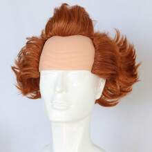 Short Brown Curly Wig Fluffy Bald Receding Hairline Wig Hair Heat Resistant Synthetic Fibers Fluffy Durable Breathable Wig For Halloween Party Cosplay Costume - Brown - View 6