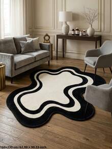 1pc 2026 New Abstract Black And White Pattern Asymmetrical Rug, Absorbent Soft Skin-Friendly Carpet, Autumn/Winter Hot-Selling Decorative Mat, Decorative Rug, Bedroom Decor, Small Rug, Carpet, Home Decor, Living Room Rug, Living Room Small Rug, Bedroom Carpet, Living Room Home Decor, Outdoor Rug, Washable Carpet - Multicolor - View 2