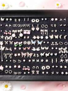 12/20 Pairs Exquisite Silver Stud Earrings Set, Bow & Heart Mixed Design, Y2K Aesthetic Pierced Earrings, Jewelry Gift For Women, Teen Girls - Sweet Butterfly Flower Stud Earrings - View 6
