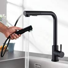Matte Black Kitchen Mixer Taps Pull Out Spray Head Single Lever Mono Sink Faucet - Black - View 8