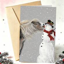 1 Greeting Card + 1 Envelope Adorable Winter Holiday Greeting Card Horse Kissing Snowman With Text Season Greetings For Friends Winter Festive Artistic Style Card - Red Envelope - View 11