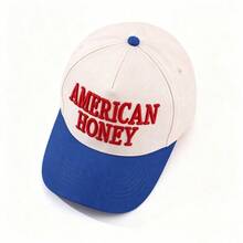 1Pc Adult Embroidered Letter Colorblock Adjustable Curved Brim Sun‑Protection Unisex Trucker Baseball Cap For Autumn Halloween Daily Outdoor Wear - Blue - View 3