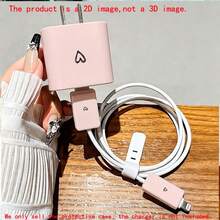 4pcs 2D Flat Design Fashion Heart Pattern Phone Charger Head Protection Set Pink Charger Head Protector + Cable Protector + Storage Rope (Protective Case Only, Charger Not Included), Suitable For IPhone 20W/18W Charger - Multicolor - View 3