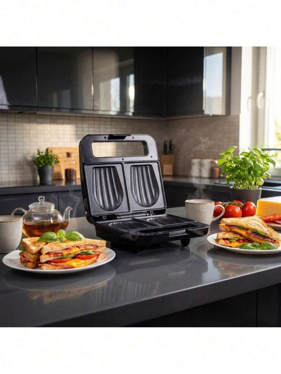 Adler Sandwich Maker, Sandwich Toaster, Shell-Shaped Panini Press - Non-Stick Plates, Vertical Storage, Heat-Insulated Handle, 1200W, Black - EU E Type Plug(220-240V) - View 1