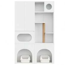 Cat Tree With Cat Mat, Cat Furniture, Pet Cabinet With Rattan Drawer, Pet Sideboard/TV Stand, No Cat Box, White, 120x50x65 - Tall Cabinet,140*45*195 cm - View 11
