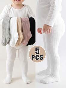 5 PCS Baby Toddler Leggings Children's Lightweight Solid Color Tights In Simple Style For Baby Girls In Spring & Autumn Seasons - Multicolor - View 12