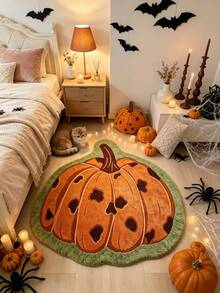 1 pieza Alfombra con forma de calabaza con estampado de leopardo y borde verde, estilo Halloween, Halloween, felpudo para exteriores, alfombra de cocina, decoración del hogar, alfombra de área, alfombra de jardín, alfombra lavable - Gris - Ver 3