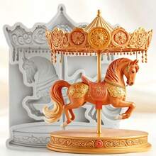 Carousel Silicone Mold 4Pcs Set, Horse Fondant Chocolate Cake Decor Tray, Resin Clay Plaster Handmade DIY - Beige - View 8