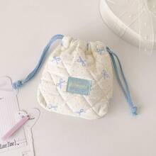 Cute Bow Print Drawstring Storage Bag, Soft Quilted Makeup Bag, Portable Cosmetic Organizer, Mini Camera Storage Pouch, Suitable For Daily Travel, Toiletries And Miscellaneous Items - Multicolor - View 11