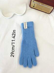 1 Pair Women's Plush Knitted Winter Gloves, Soft Fluffy Full Finger Warm Gloves With Fabric Label Decor, Windproof Hand Protection For Low-Temperature Environments, Suitable For Daily Commute, Shopping, Walking, Driving; Versatile Colorful Winter Accessory, Perfect As A Holiday Gift For Women And Girlfriends - White - View 4