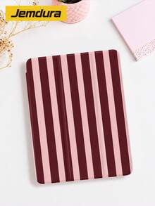 Jemdura 酒紅色雙色條紋平板保護殼 三折支架保護殼，適用 iPad 10.2 吋 Air 8 (M4) 2026 (11 吋)/10 代/(A16) 2025/Mini 4/7、Galaxy Tab A8 10.5 吋 2022，附筆槽收納，支援睡眠/喚醒 - 彩色 - 查看 6