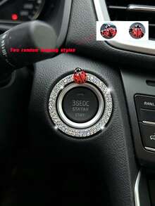 Anillo decorativo de arranque de un toque para coche con diseño de mariquita, decoración interior con incrustaciones de strass, pegatina decorativa universal para botón de interruptor de encendido - A - Ver 12