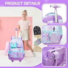 3PCS Rolling Backpack For Girls Bookbag Set For Girls With Crossbody Bag And Pencil Case For School And Travel Back To School - Girls' Trolley School Bag - View 11