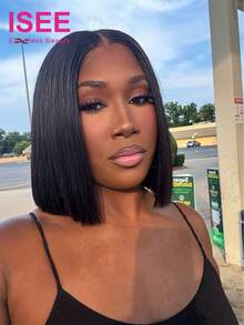 ISEE HAIR Wear Go 9x6 Transparent Lace Front Wig, Pre-Bleached Knots, 180% Density, Natural Color, 10-14 Inch Lace Front Wig, Pre-Plucked, Silky Everyday Wear, High Quality, For Women - SNatural - View 2